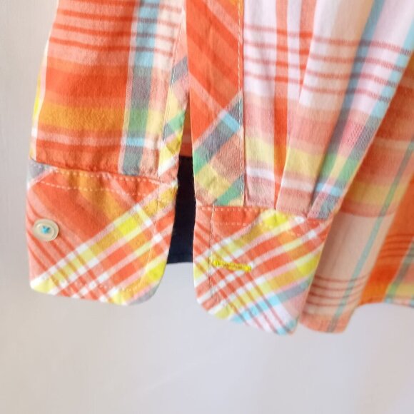 Talbots Women’s Long Sleeve Orange Plaid Button Front Cotton Blouse Size S - Picture 5 of 8